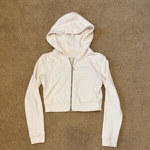 American Eagle Outfitters Cropped Cream Zip Up Hoodie